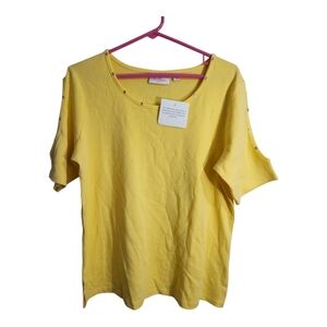 Quacker Factory Yellow Embellished Split Sleeve Casual Preppy Vacation Blouse M‎